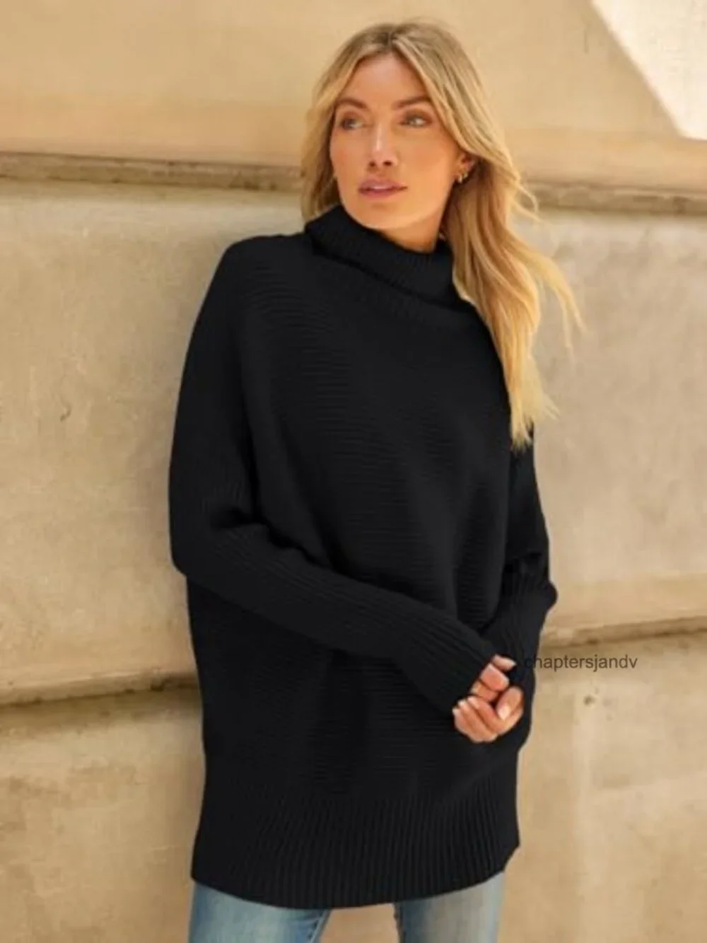 Oversized Roll Neck Turtleneck Sweater Long Tunic Pullover